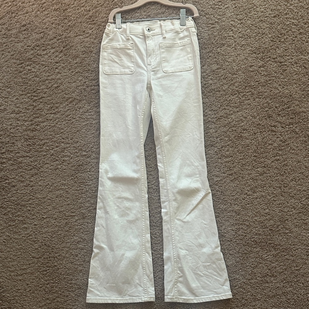 Girls Abercrombie Kids Cream Flare Jeans
